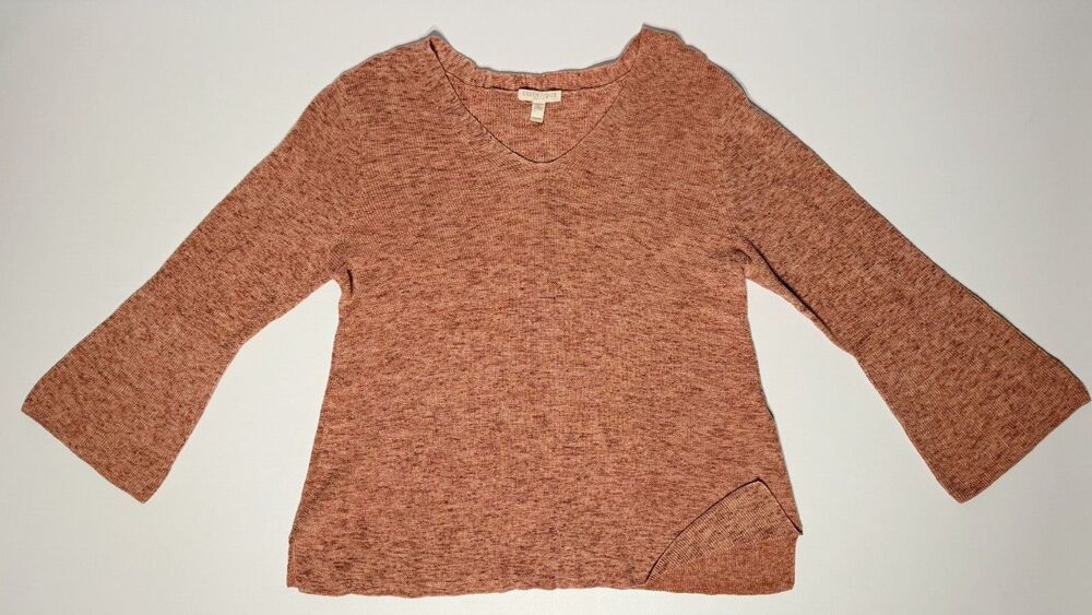 Eileen Fisher Org. Cotton Oversized Sweater Bell Sleeve Rusty Brown Women’s PS